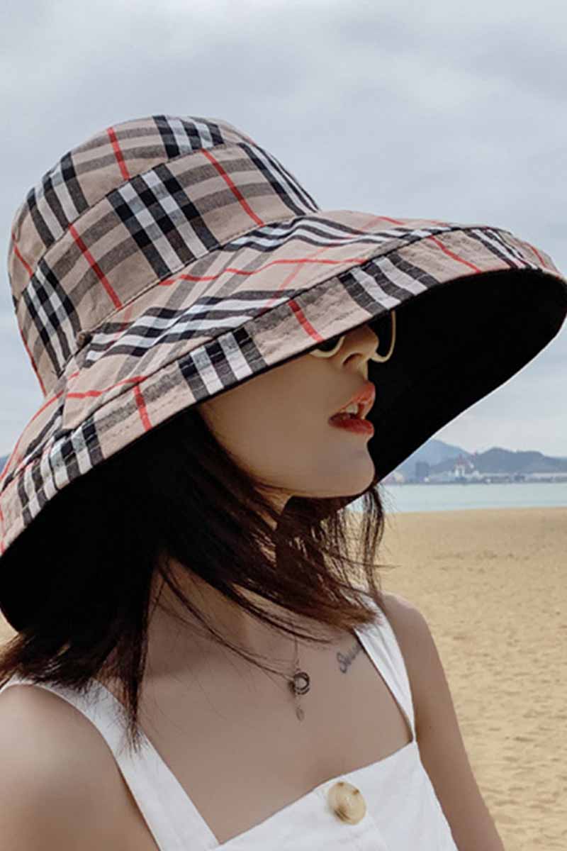 Casual Plaid Print Reversible Hats - Missy's Diamond Boutique