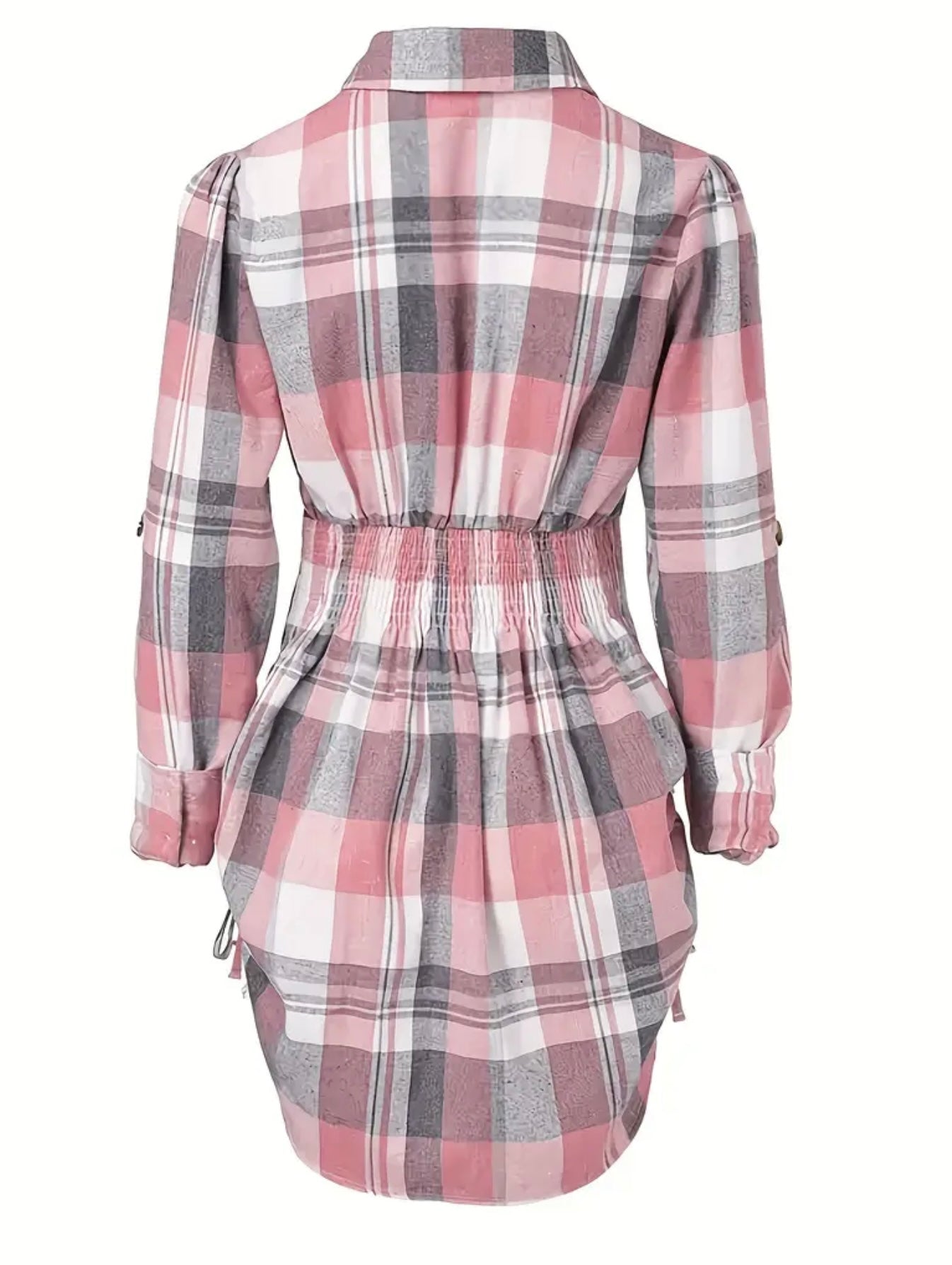 Pink & Gray Plaid Print Dress - Missy's Diamond Boutique