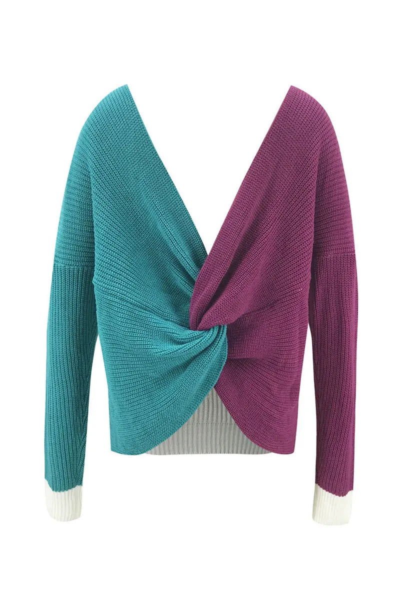 2 Tone V - Neck Sweater - Missy's Diamond Boutique