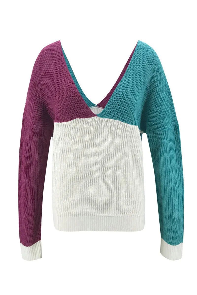 2 Tone V - Neck Sweater - Missy's Diamond Boutique