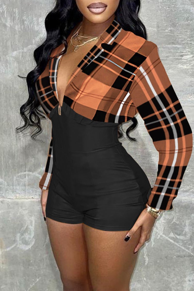 Black/Plaid Print Romper - Missy's Diamond Boutique