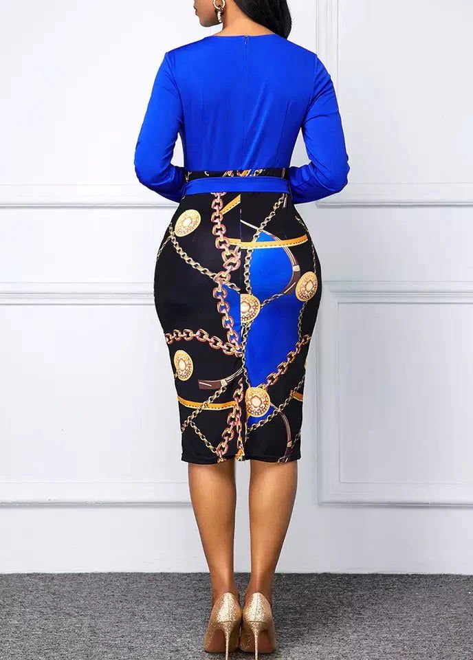 Blue Chain Print Dress - Missy's Diamond Boutique