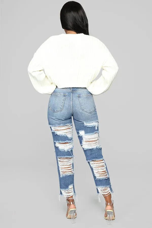 Blue Double Sided Ripped Jeans - Missy's Diamond Boutique