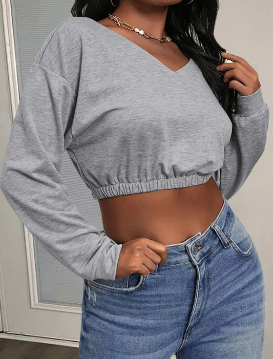 Casual Long Sleeve Crop Top - Missy's Diamond Boutique