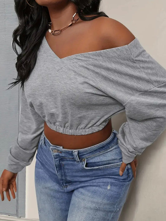Casual Long Sleeve Crop Top - Missy's Diamond Boutique
