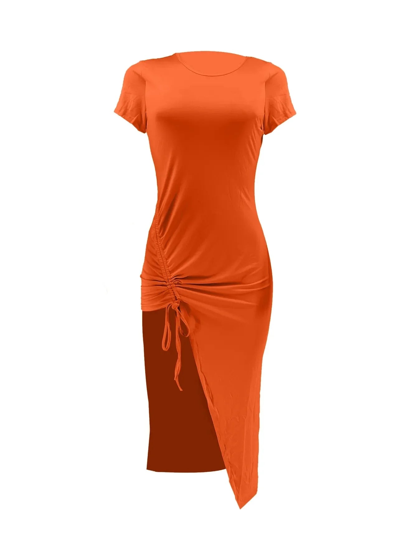 Casual Orange Fitted Scrunch Dress - Missy's Diamond Boutique