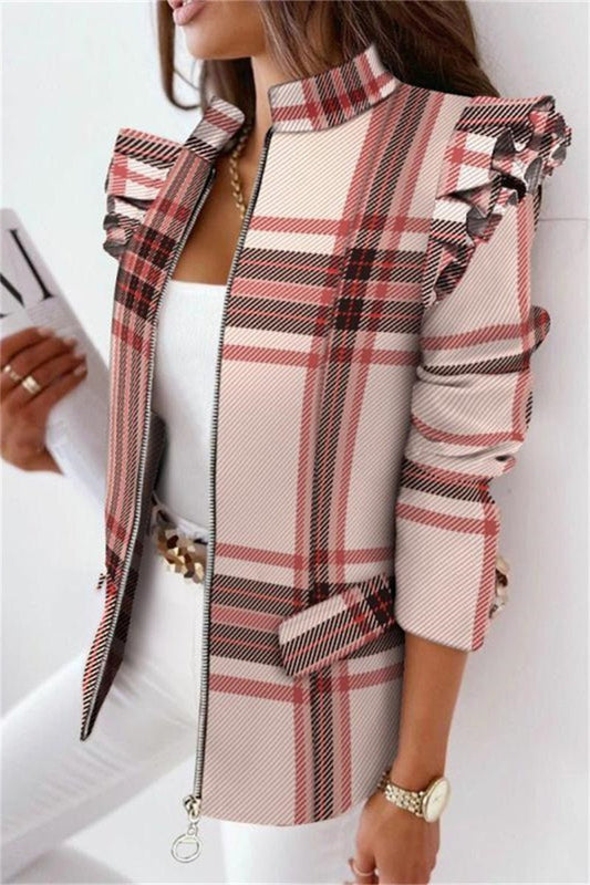 Casual Plaid Print Jacket - Missy's Diamond Boutique