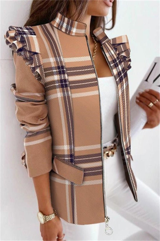 Casual Plaid Print Jacket - Missy's Diamond Boutique