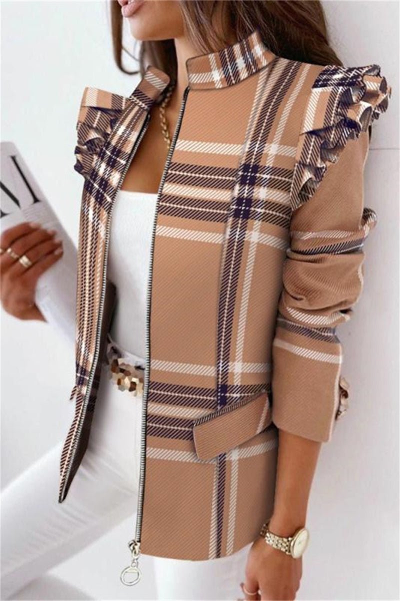 Casual Plaid Print Jacket - Missy's Diamond Boutique