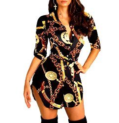 Chain Print Shirt Dress - Missy's Diamond Boutique