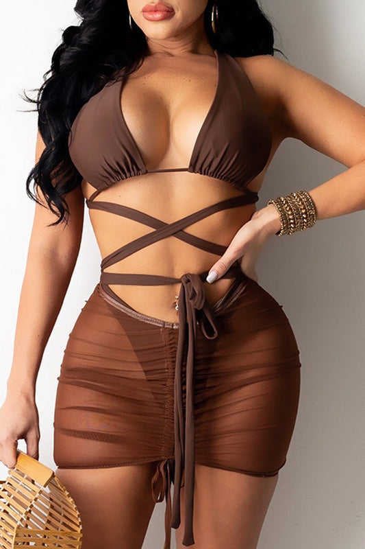 Chocolate Brown 3pc Bikini Set - Missy's Diamond Boutique