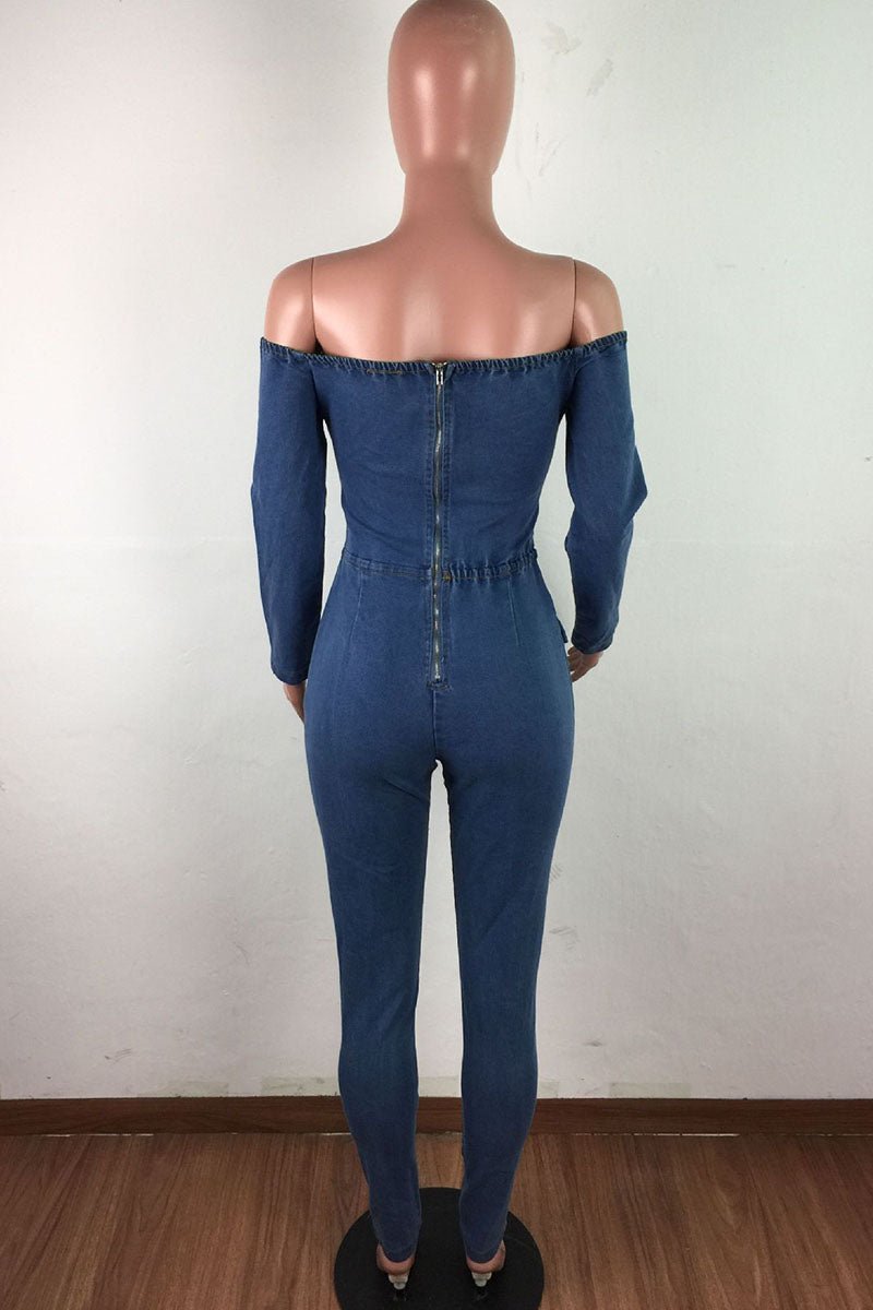 Dark Blue Off Shoulder Jumpsuit - Missy's Diamond Boutique