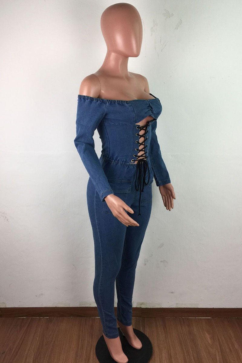 Dark Blue Off Shoulder Jumpsuit - Missy's Diamond Boutique