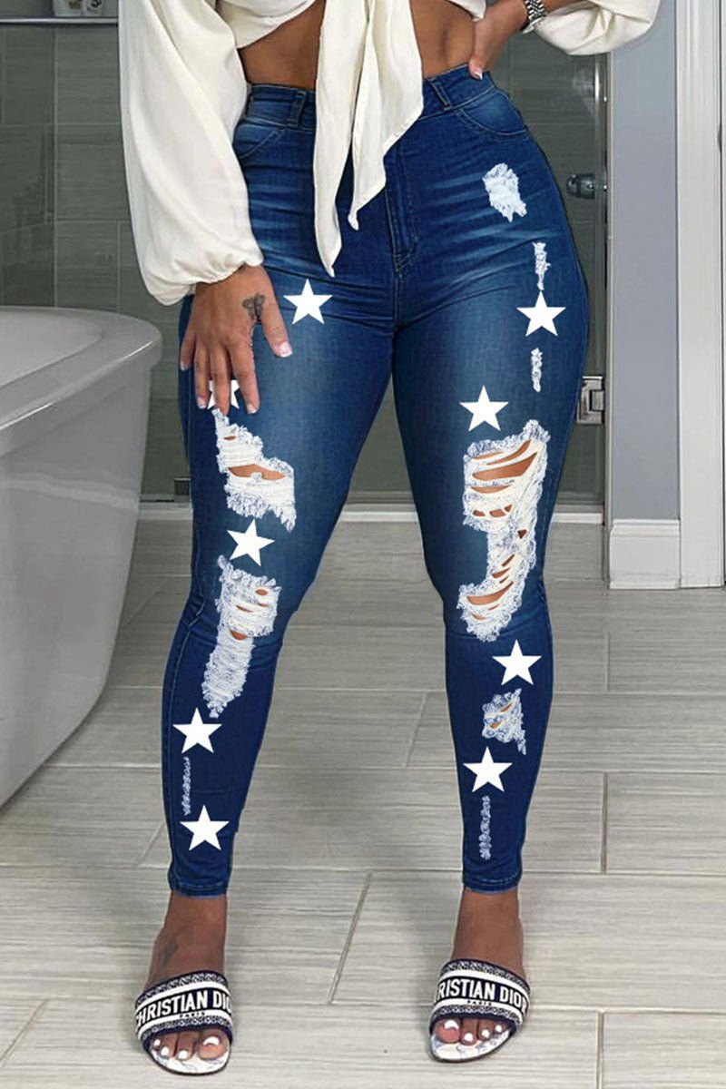 Dark Blue Ripped Star Jeans - Missy's Diamond Boutique