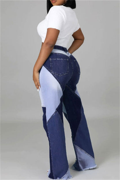 Denim Patched High Waist Jeans - Missy's Diamond Boutique