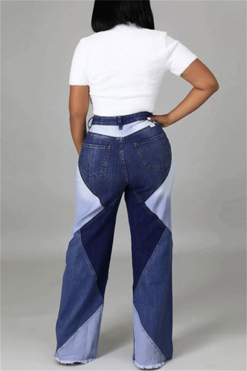 Denim Patched High Waist Jeans - Missy's Diamond Boutique