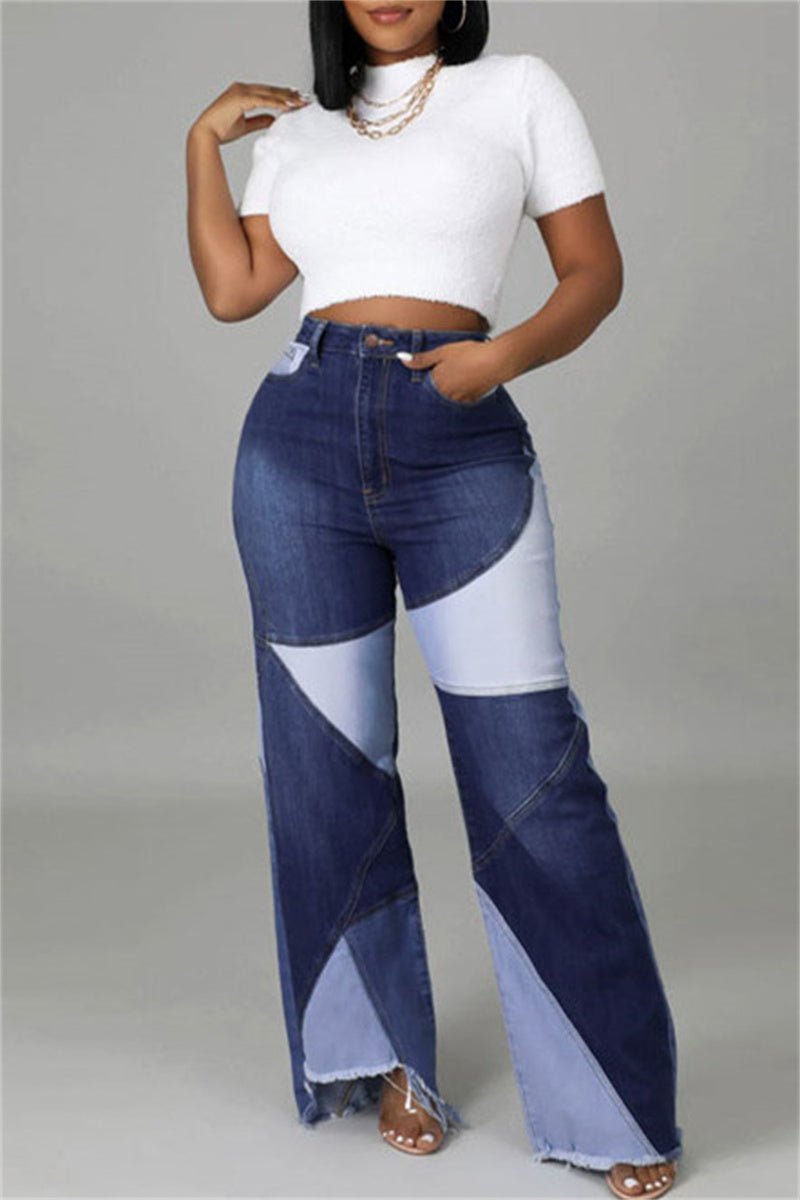 Denim Patched High Waist Jeans - Missy's Diamond Boutique