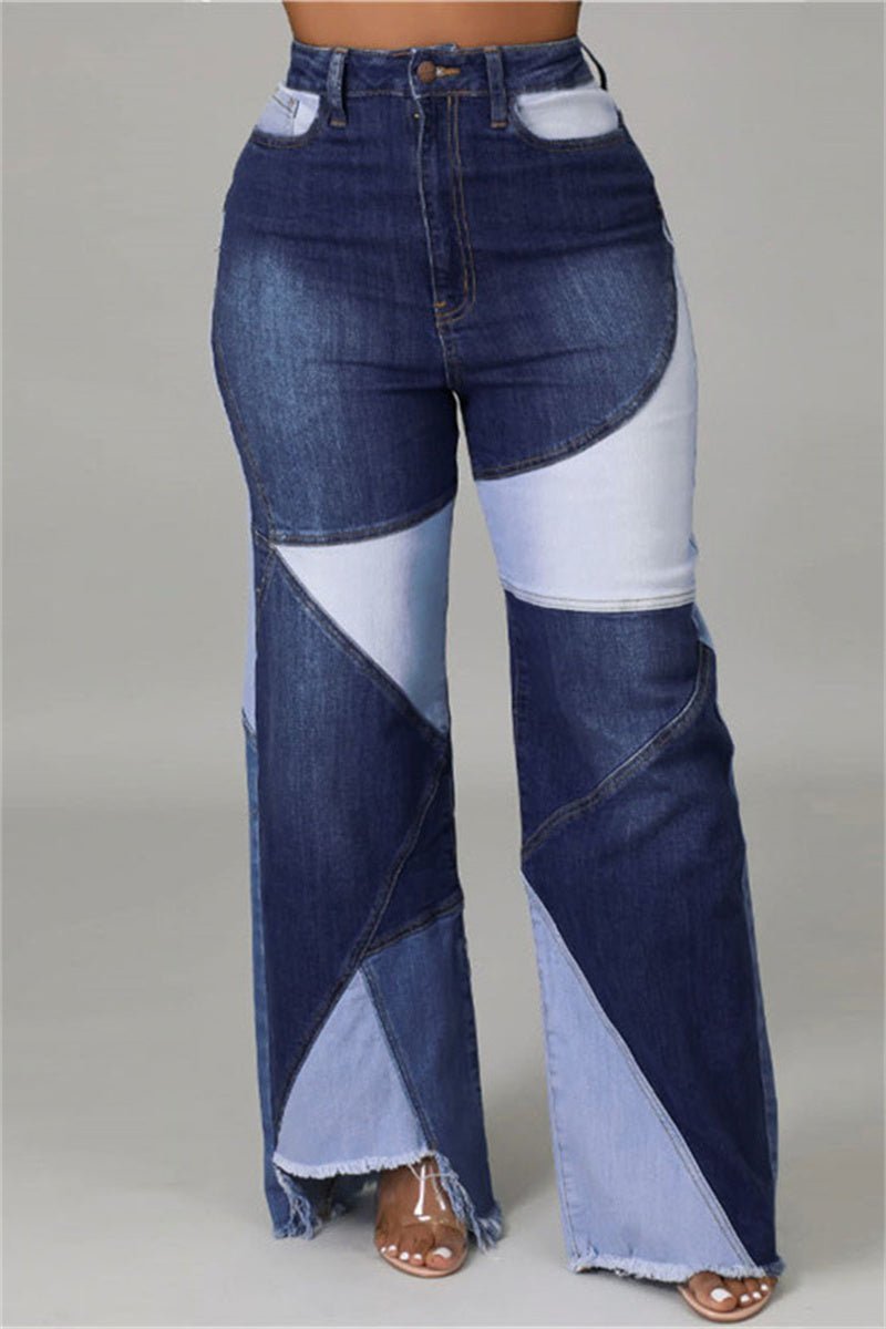 Denim Patched High Waist Jeans - Missy's Diamond Boutique