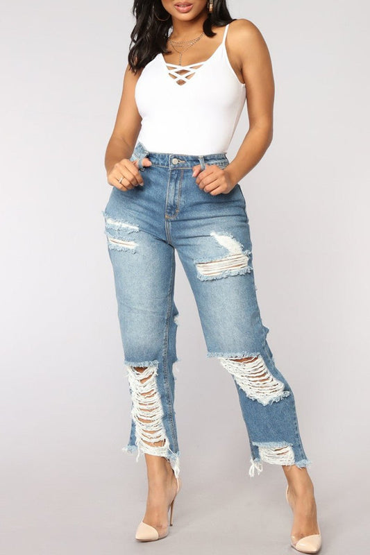 Double Sided Ripped Jeans - Missy's Diamond Boutique