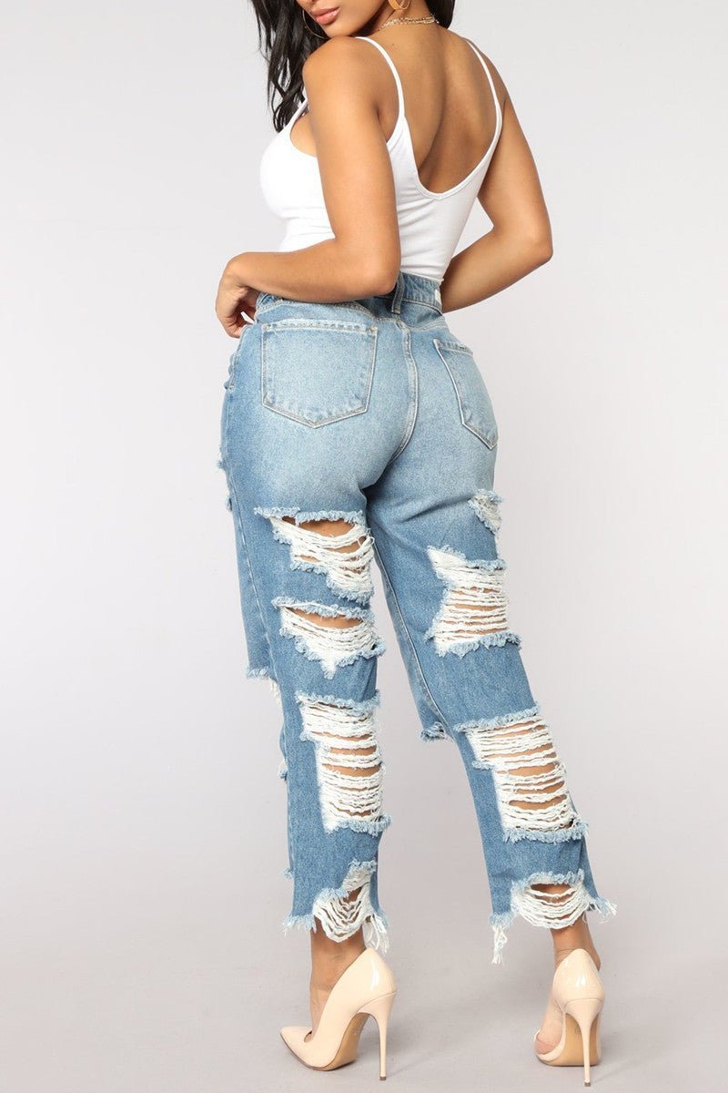 Double Sided Ripped Jeans - Missy's Diamond Boutique