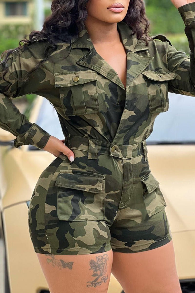 Green Camouflage Short Romper - Missy's Diamond Boutique