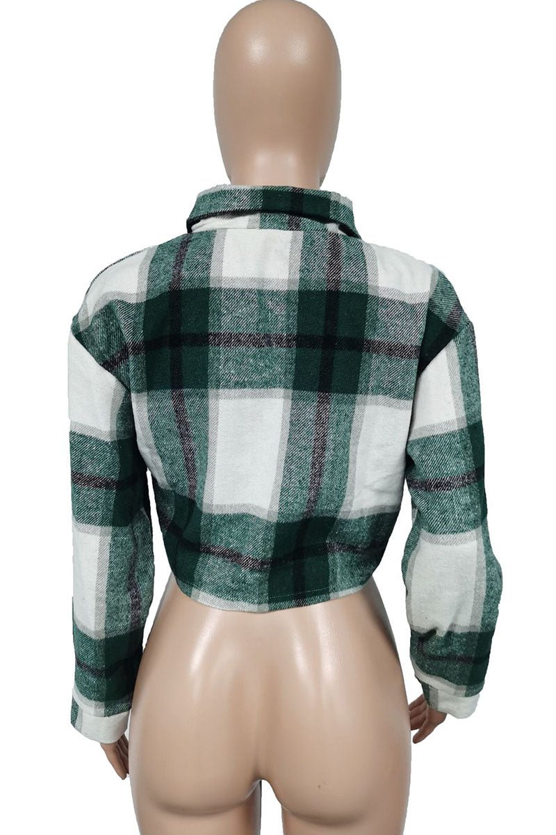 Green Plaid Print Crop Shirt - Missy's Diamond Boutique