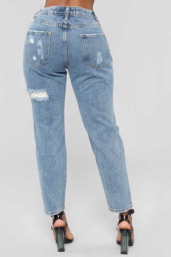 Light Blue Ripped & Drip Jeans - Missy's Diamond Boutique