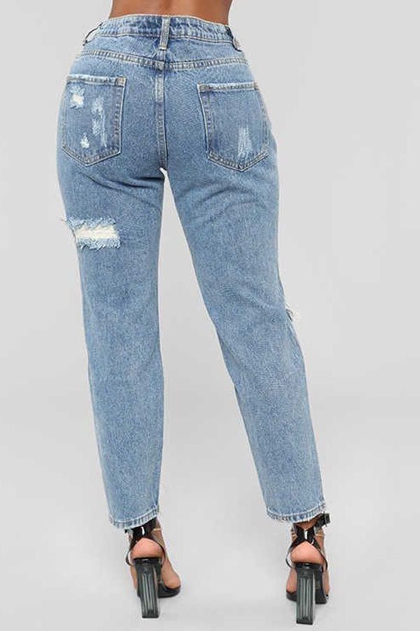 Light Blue Ripped & Drip Jeans - Missy's Diamond Boutique