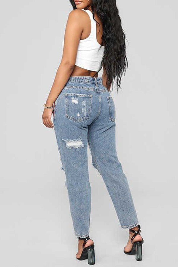 Light Blue Ripped & Drip Jeans - Missy's Diamond Boutique