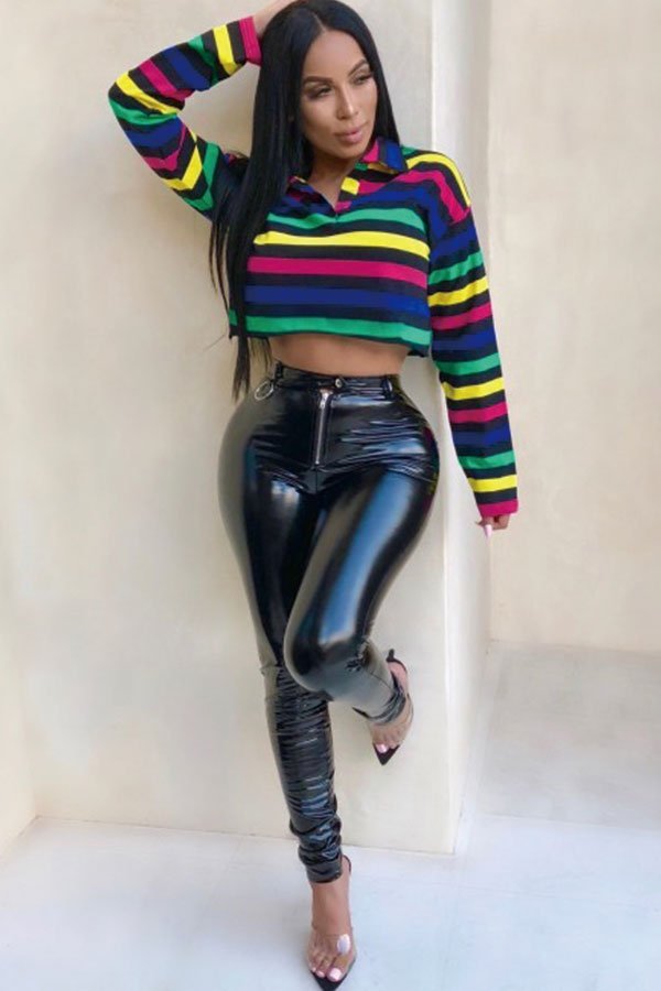 Multicolored Long Sleeve Crop Top - Missy's Diamond Boutique