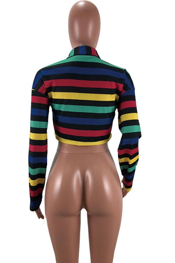 Multicolored Long Sleeve Crop Top - Missy's Diamond Boutique