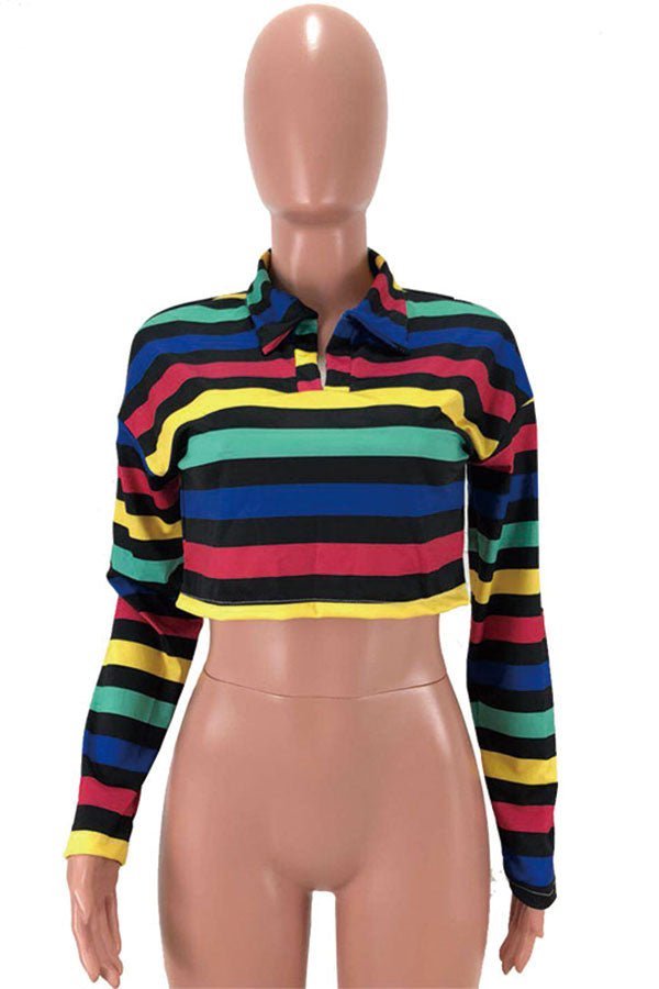 Multicolored Long Sleeve Crop Top - Missy's Diamond Boutique