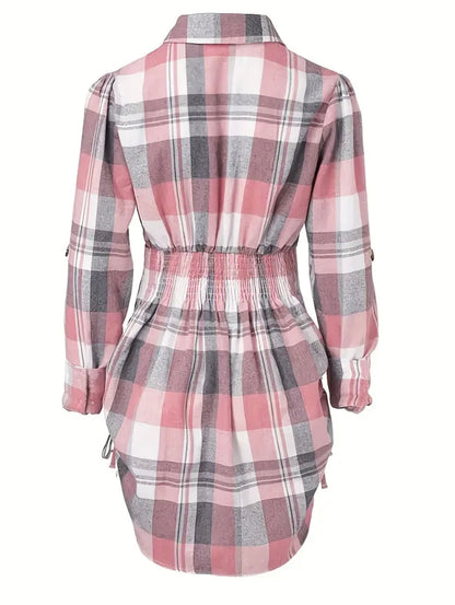 Pink & Gray Plaid Print Dress - Missy's Diamond Boutique