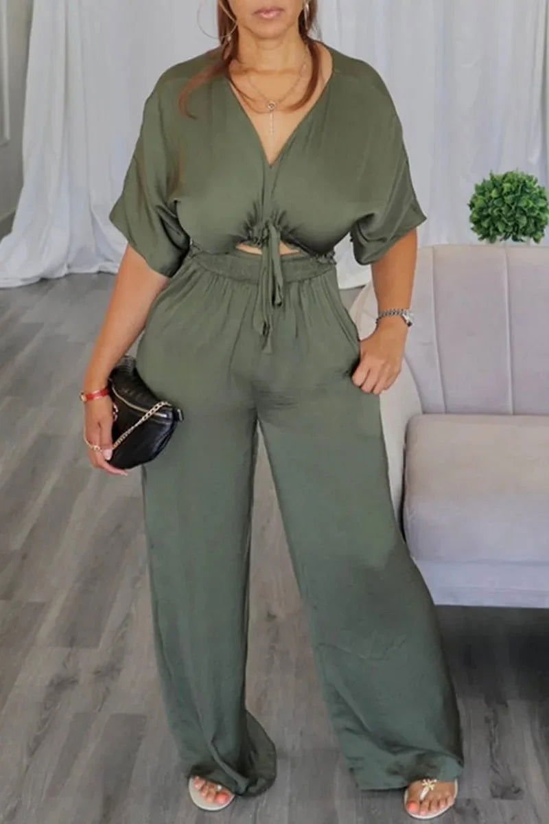 Sassy Green Open Stomach Jumpsuit - Missy's Diamond Boutique