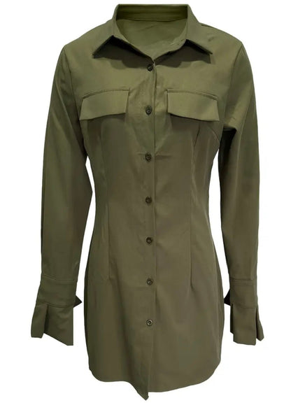 Stylish Long Sleeve Mini Shirt Dress - Missy's Diamond Boutique