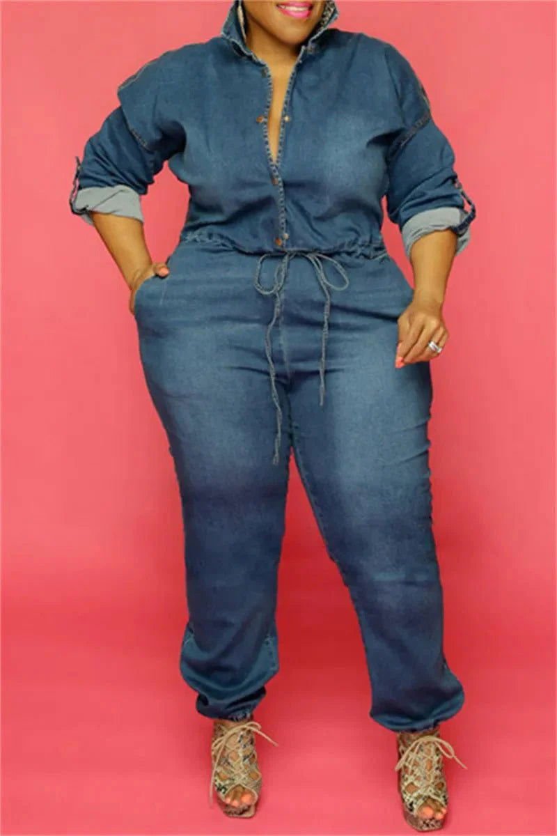 Thick Gurlz Denim Backless Jumpsuit - Missy's Diamond Boutique