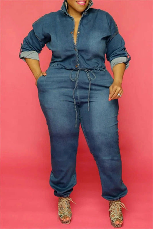 Thick Gurlz Denim Backless Jumpsuit - Missy's Diamond Boutique