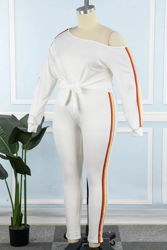 White Rainbow Stripe Pants Set - Missy's Diamond Boutique