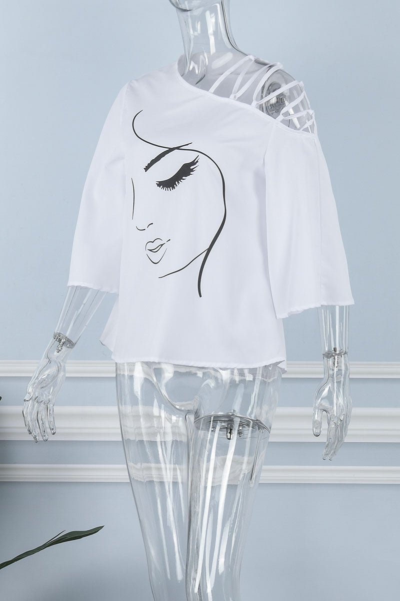 Wide Sleeve Face Print Blouse - Missy's Diamond Boutique