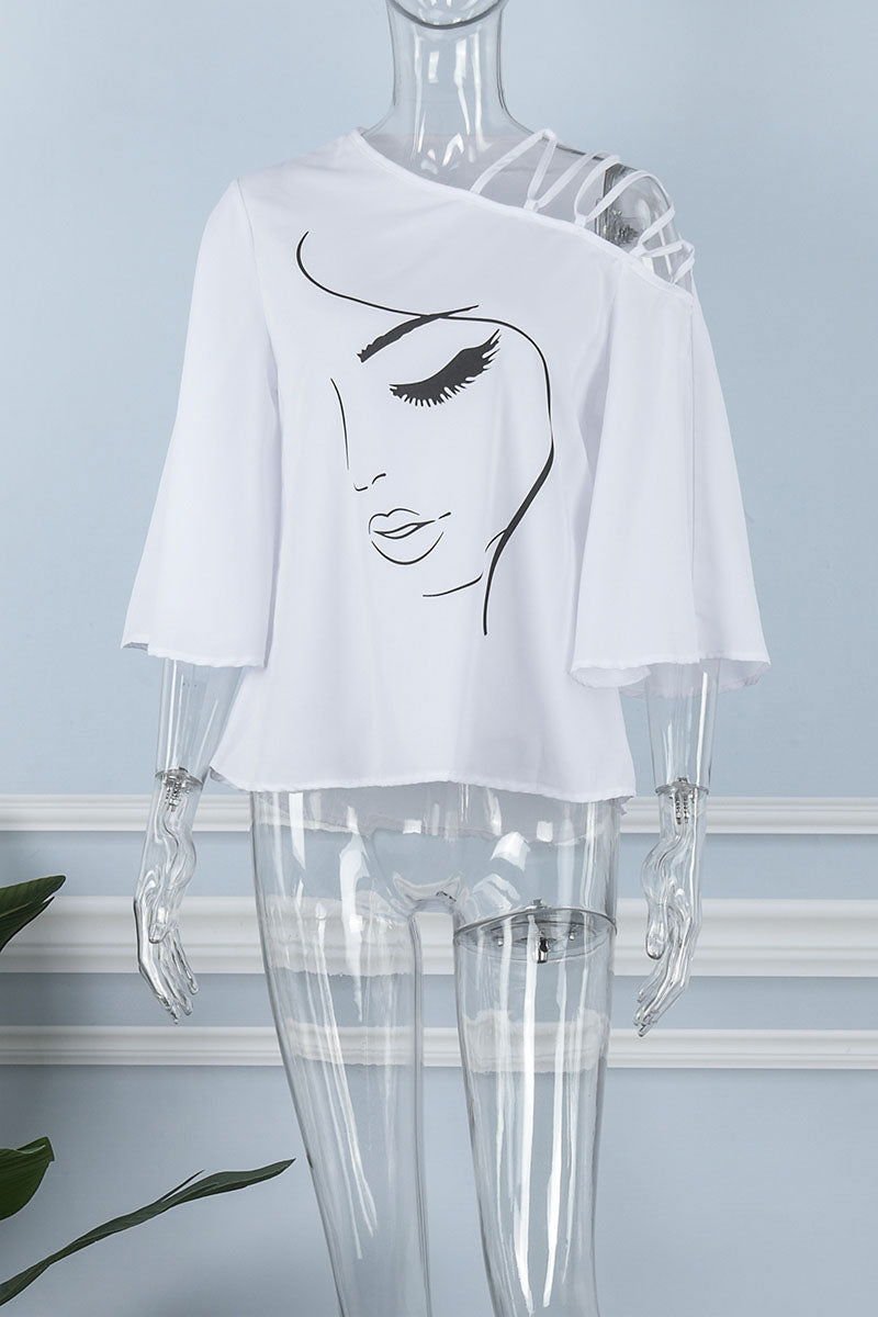 Wide Sleeve Face Print Blouse - Missy's Diamond Boutique